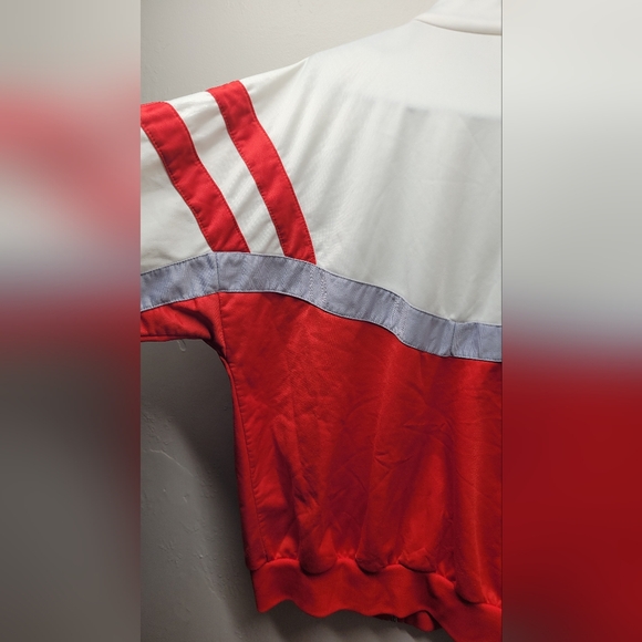 Mens vintage Large Adidas zipper sweater polyester long sleeve classic red white - Picture 9 of 9